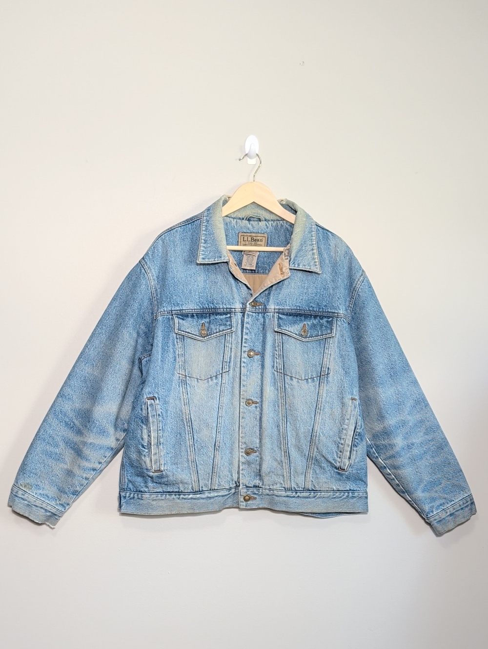 Vtg 90s LL Bean Men's Denim Trucker Jacket Corduroy Distressed Thrashed XL RARE